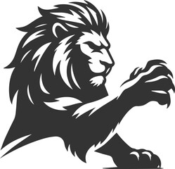 Silhouette of a lion swiping its paw aggressively 