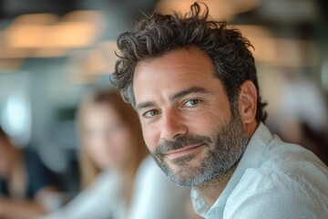 Obraz premium Portrait of a middle aged man with curly hair