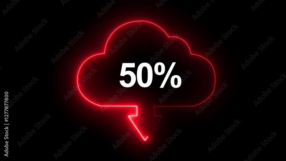 Poster cloud icon with percentage symbol, pending circle, and neon line for file upload download loading an