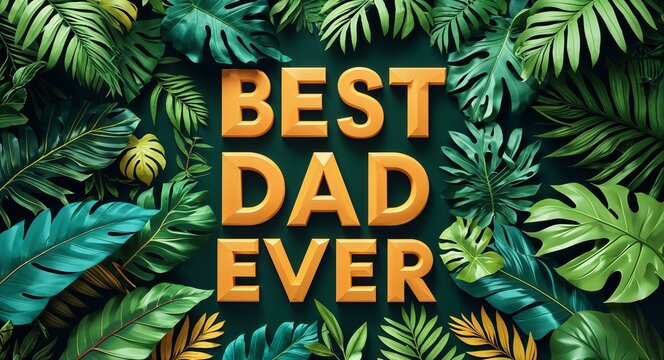 best dad ever lettering on jungle leaves background