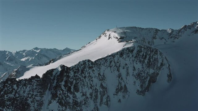 Aerial view of the snow-covered Otztal mountains in the Central Eastern Alps, Austria on a sunny day