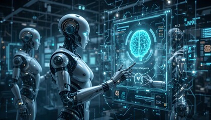 Fototapeta premium Synthetic Synergy: AI & Robotics Unite