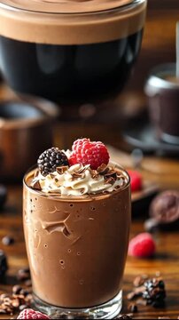 Decadent Chocolate Mousse with Fresh Berries and Chocolate Curls: Elegant Dessert Video