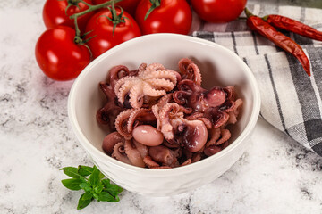 Marinated baby octopus in the bowl