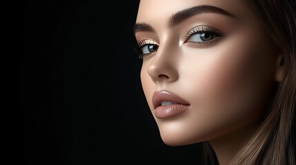 Fototapeta premium A woman with flawless makeup and long brown hair
