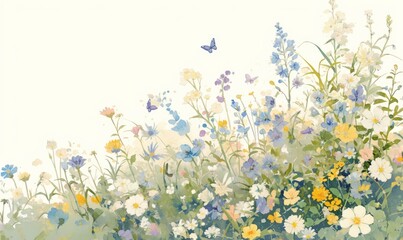 Fototapeta premium meadow flowers on the edge of the frame for booklets and frames.