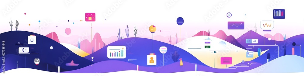 Poster abstract landscape illustrating data analysis and technology integration