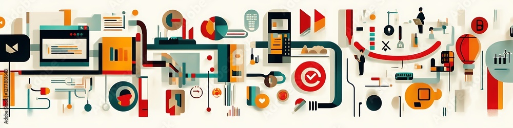 Poster abstract illustration of data processing and business workflow