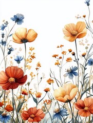 meadow flowers on the edge of the frame for booklets and frames.