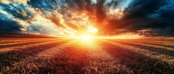 Obraz premium A field of grass with a bright sun in the sky