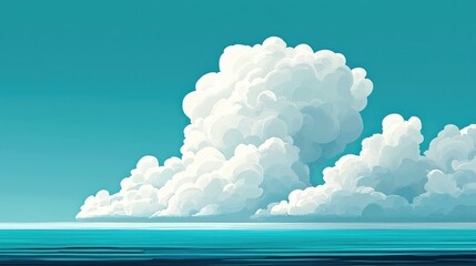 White Clouds Over Turquoise Calm Ocean on a Clear Day