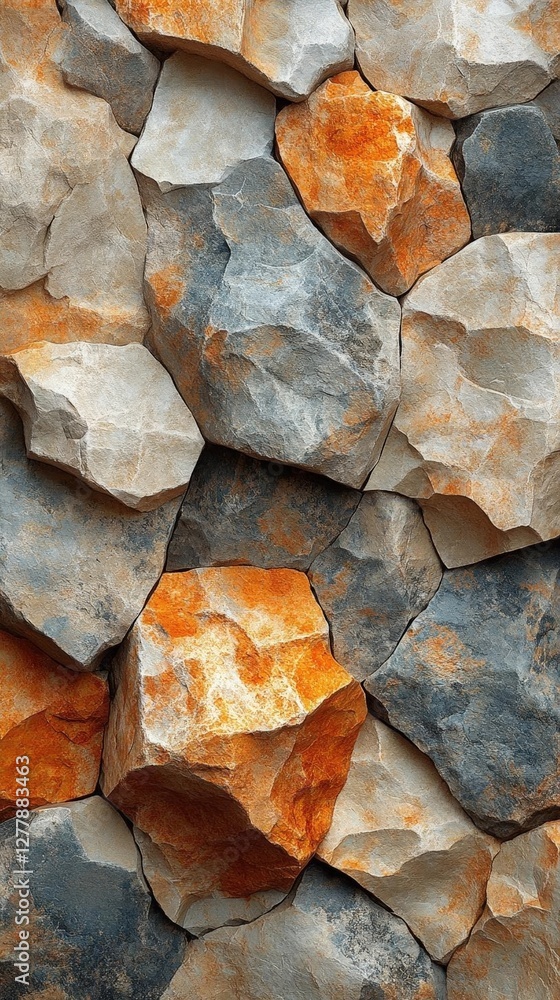 Poster textured stone wall background with various colors and angular rock fragments
