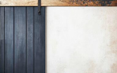 Stylish barn door with weathered wood and smooth wall in contemporary interior design setting