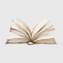 Watercolor illustration of an open book with turning pages