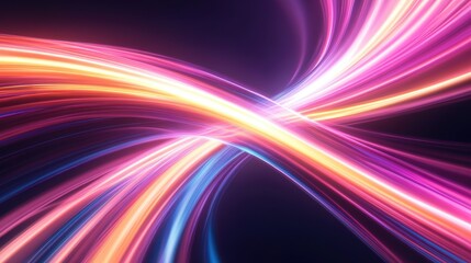 Vibrant abstract neon light trails with dynamic motion in pink, orange, and blue hues