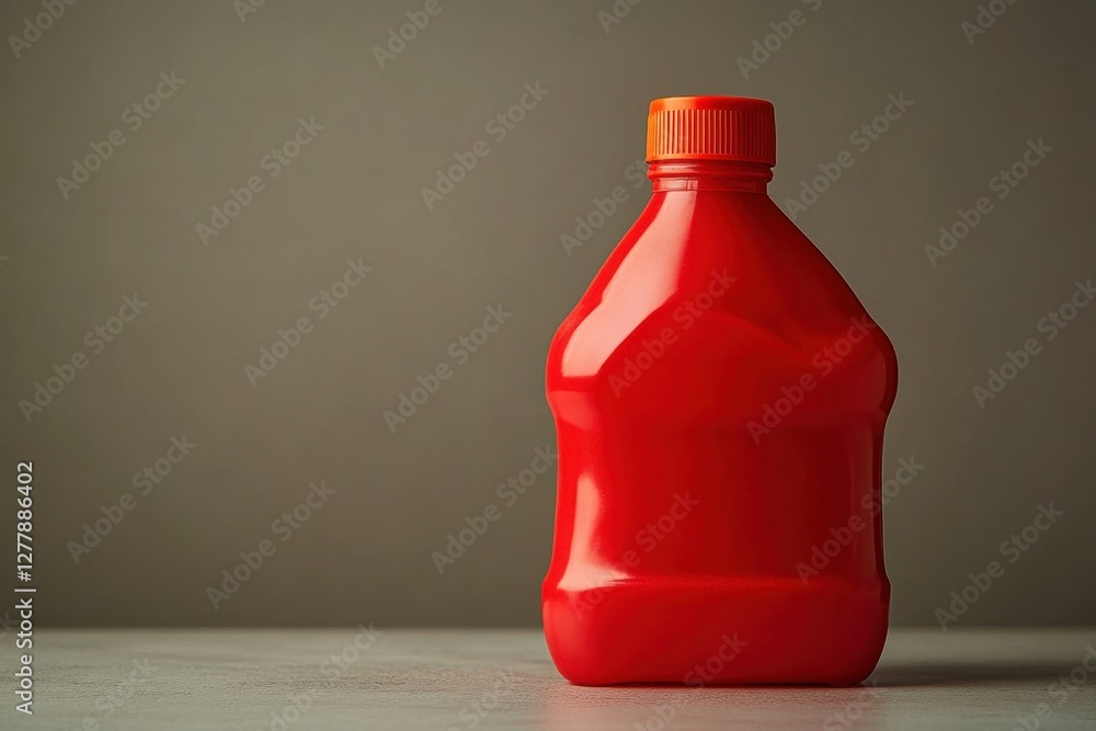 Poster vibrant red bottle on gray background showcasing sleek design and smooth texture for product present
