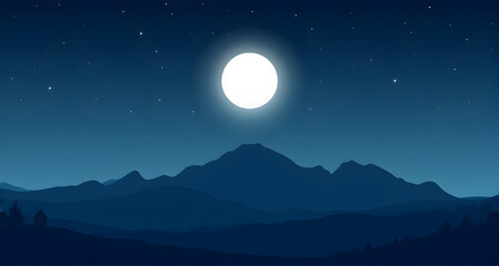 Mountain Landscape Under Moonlight