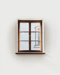 Obraz premium Serene wooden window with view of cloudy sky in a bright room