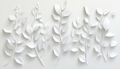 White paper leaf art, minimalist design, background texture, wall decor