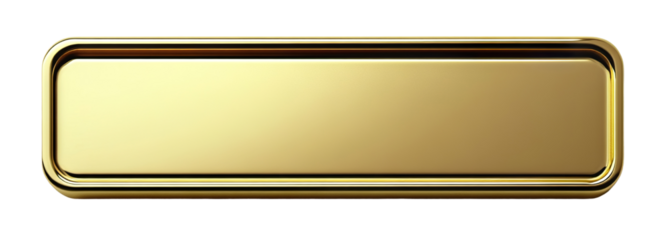 Blank golden nameplate, isolated on transparent background, suitable for personalization or branding