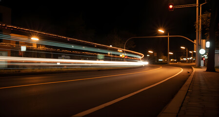 Fototapeta premium Light Trails on City Street at Night