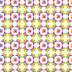 Seamless pattern with birds and flowers on white background