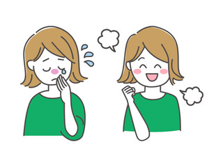 悩む女性と笑顔の女性のイラスト素材