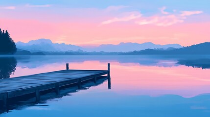 Obraz premium Serene Sunrise Over Calm Lake With Dock