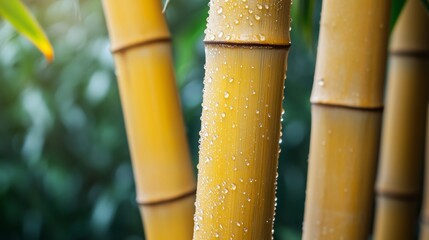 Green bamboo contains dew and moistens new life