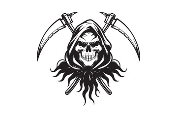 Scary Skull and Crossed Scythes Illustration vector