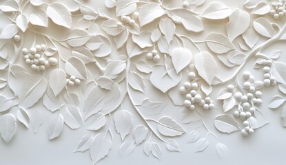 White floral 3D relief wall art background texture