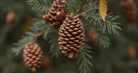 Pine Cones on Evergreen Branch