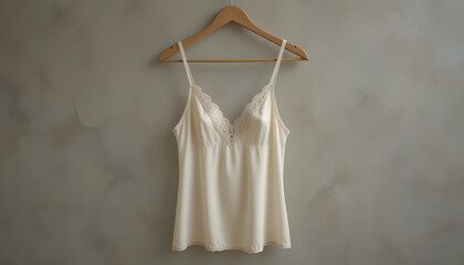 Elegant Satin Nightwear Hanging on Vintage Hanger – Luxury Silk Lingerie, Delicate Lace, Premium Fashion Photography
