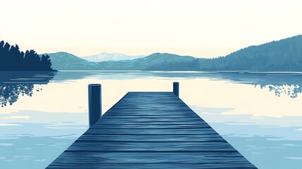 Obraz premium Serene Lake View Wooden Dock Peaceful Mountain Scenery