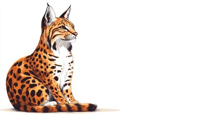 Obraz premium A detailed illustration of a serval cat sitting gracefully, showcasing its spotted fur and alert demeanor