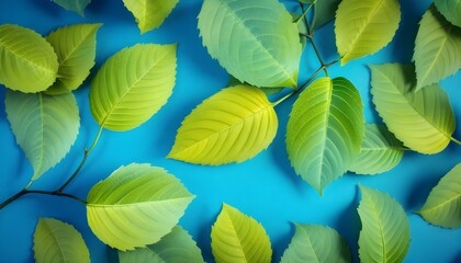 Obraz premium Hojas azules sobre un fondo azul