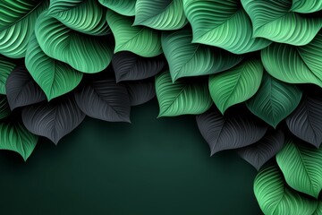Obraz premium Vibrant Layers of Green and Dark Leaves Create a Stunning Natural Texture on a Rich Background. Generative AI