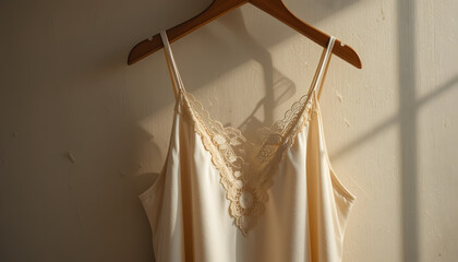 High-End Satin Lingerie with Lace – Minimalist Boudoir Aesthetic, Silk Camisole for Luxury Fashion Editorial
