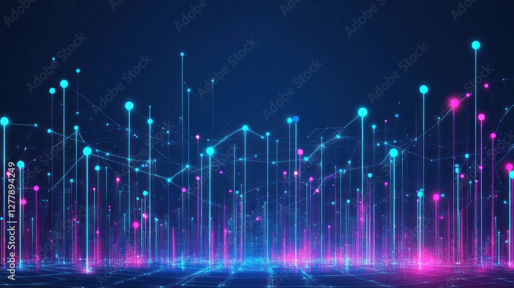 Aufkleber abstract digital landscape with glowing lines and connected nodes