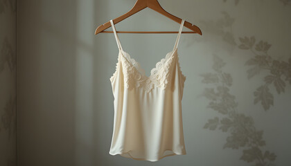 High-End Satin Lingerie with Lace – Minimalist Boudoir Aesthetic, Silk Camisole for Luxury Fashion Editorial
