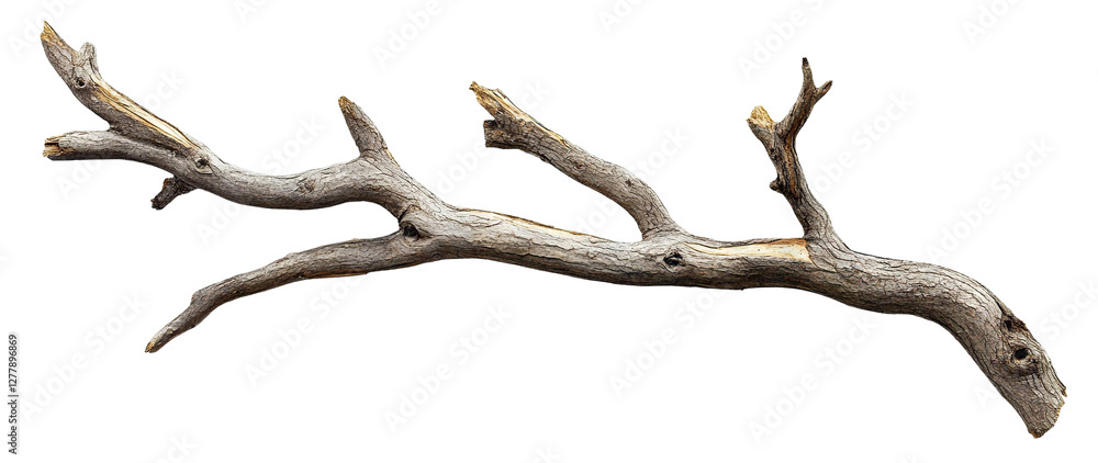 Poster dry tree branch with rough texture, isolated on transparent cutout background