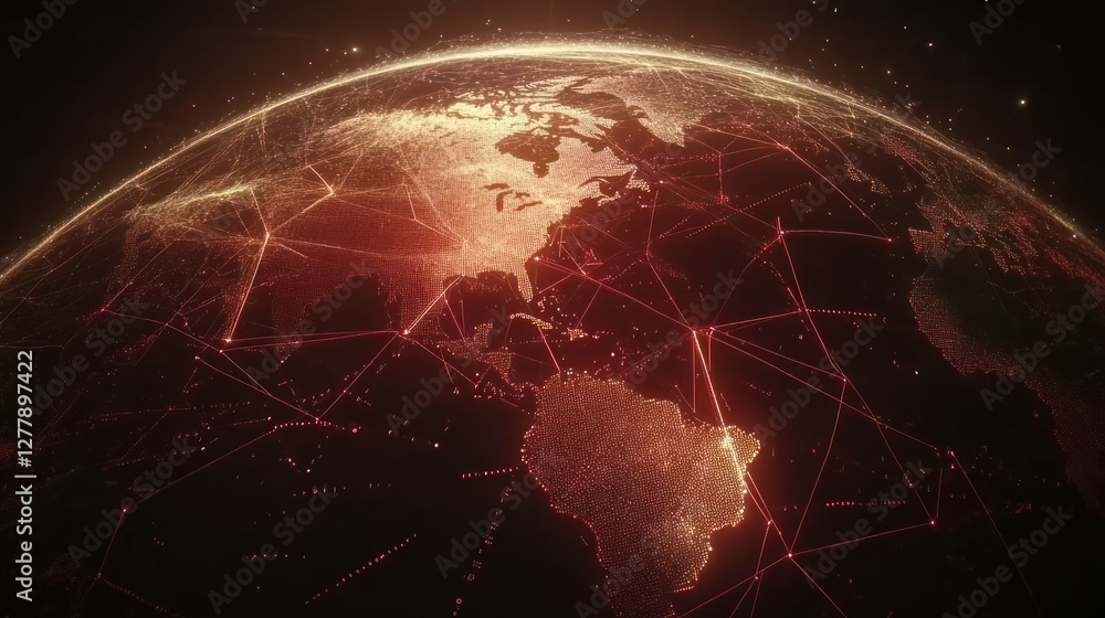 Aufkleber global network connections over continents create a technologically advanced earth
