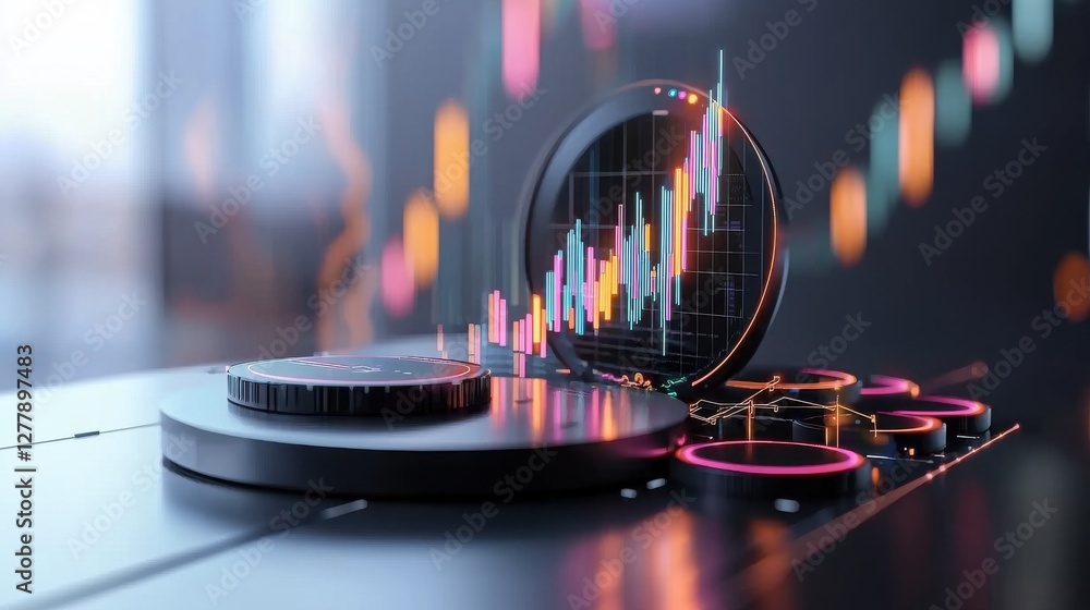 Poster market financial data analysis dashboard with charts and graphs on desktop computer