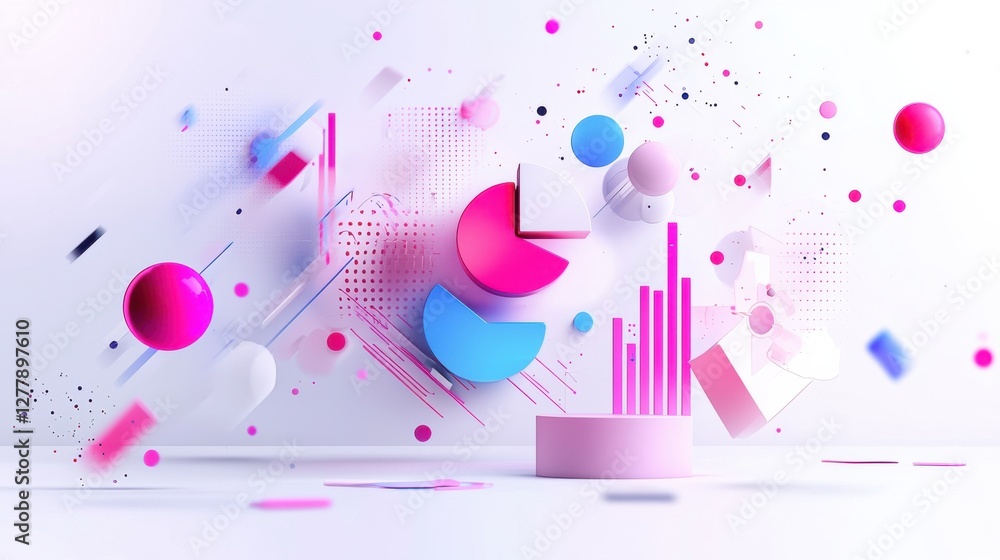 Aufkleber dynamic abstract geometric shapes and forms in vivid colorful digital composition