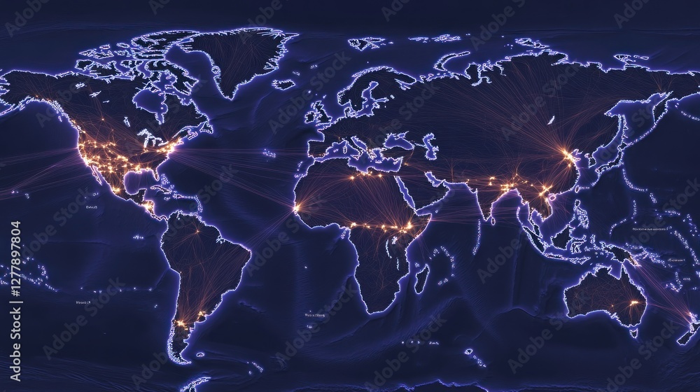 Aufkleber global network connections are visually represented on world map