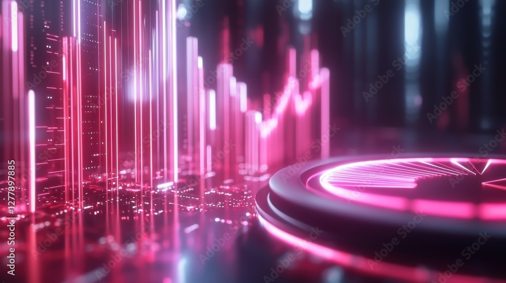 Poster glowing 3d financial data visualization with dynamic graphs and charts on market display