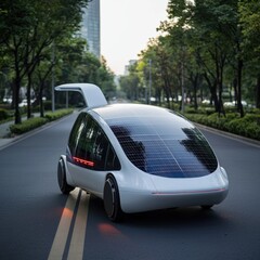 Futuristic Electric Car on Urban Street