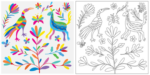 Ethnic embroidery decoration ornament. Colorful Mexican Traditional Textile Embroidery Style.