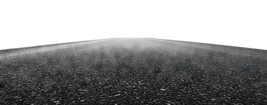 Perspective view of an empty highway surface, isolated on transparent cutout background