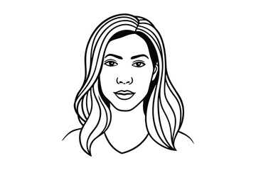 girl with long hair line art with vector Drawing Illustration
